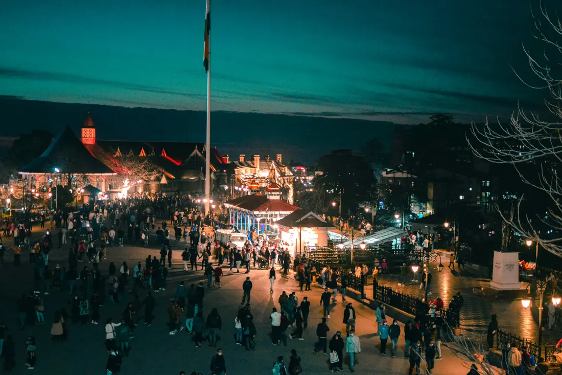 Night carnival lights along Shimla's Ridge