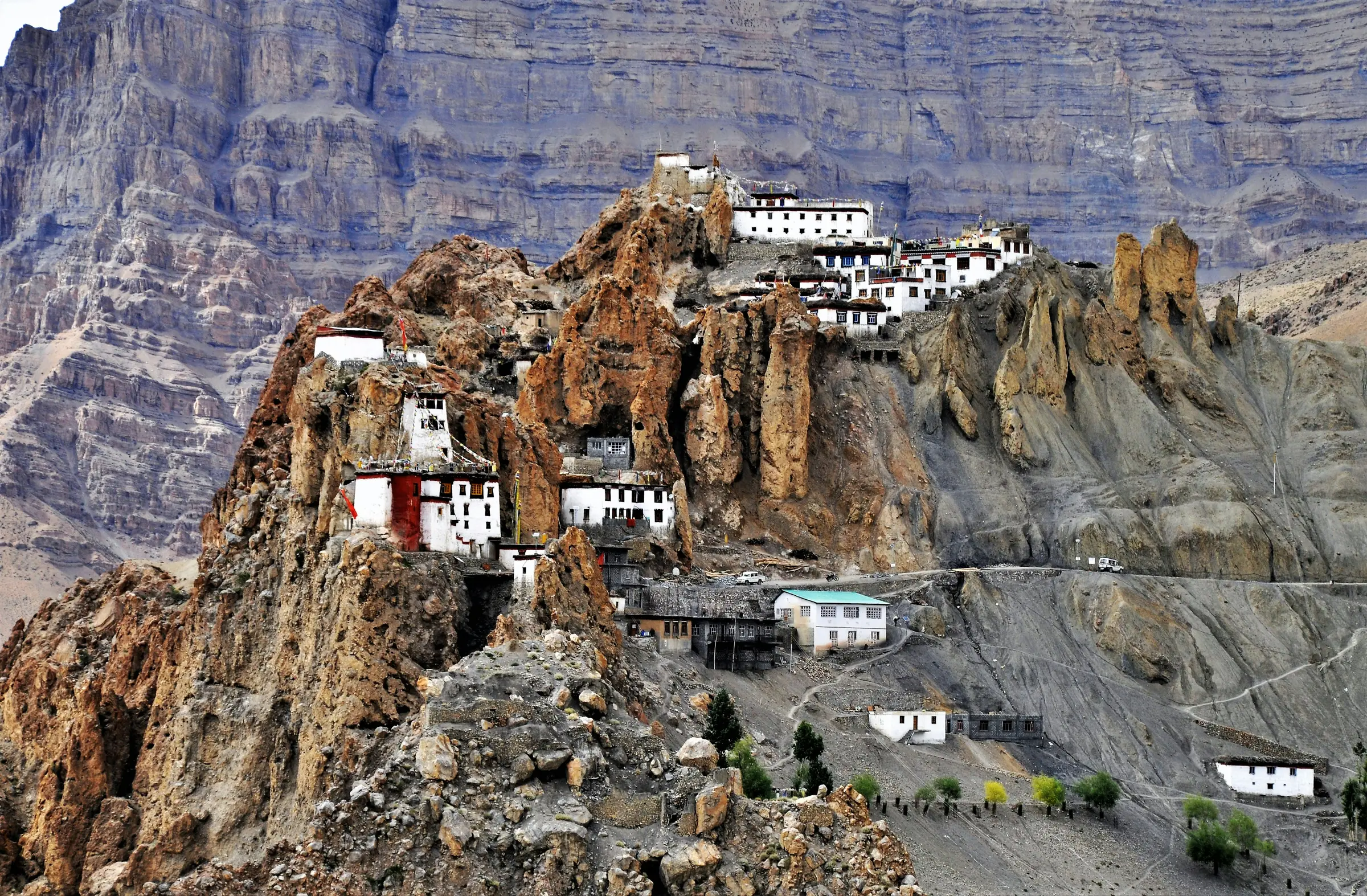 Key Monastery perched on a cliff edge above the Spiti Valley, upper Himachal Pradesh