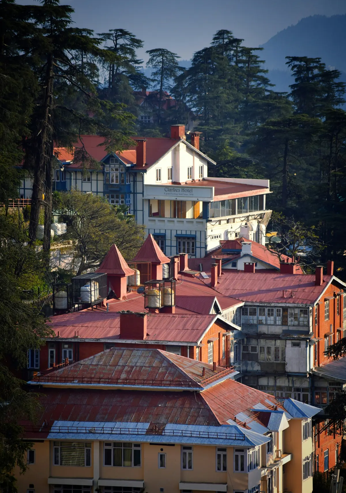 Colourful colonial-era rooftops in Shimla seen up close