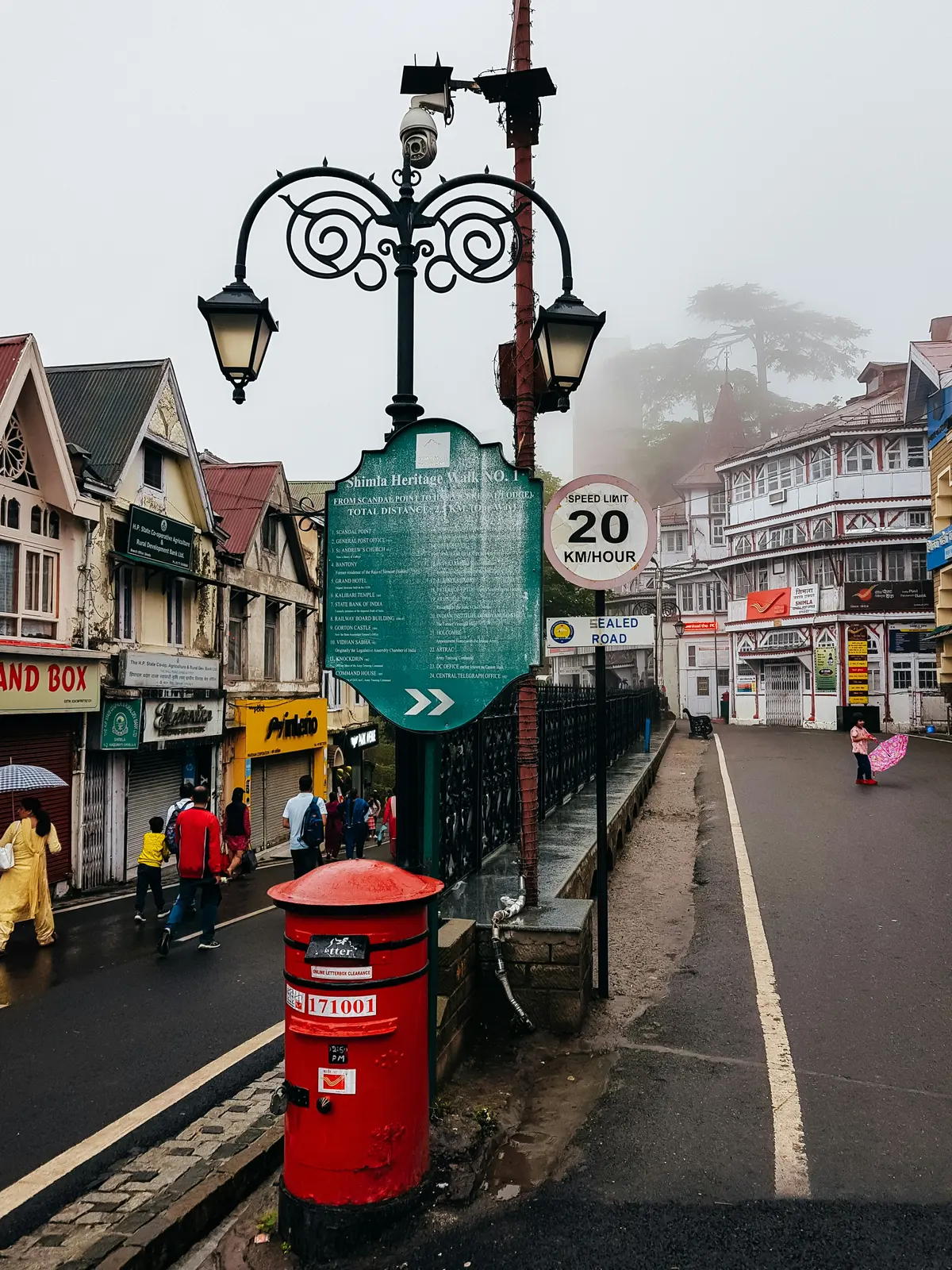 Shopfronts along Shimla's pedestrian Mall Road